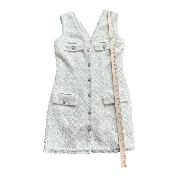 BHLDN Anthropologie Sleeveless Tweed Dress Pearl Embellished Fringed Trim NWOT - Picture 10 of 11